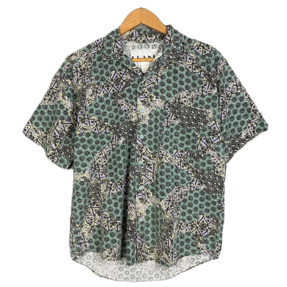 Frank Button Down Shirt Mens L Psychedelic Paisley Green Purple Cotton Festival